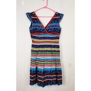 Marc Jacobs blue striped mixed print Vneck sleeveless cotton dress